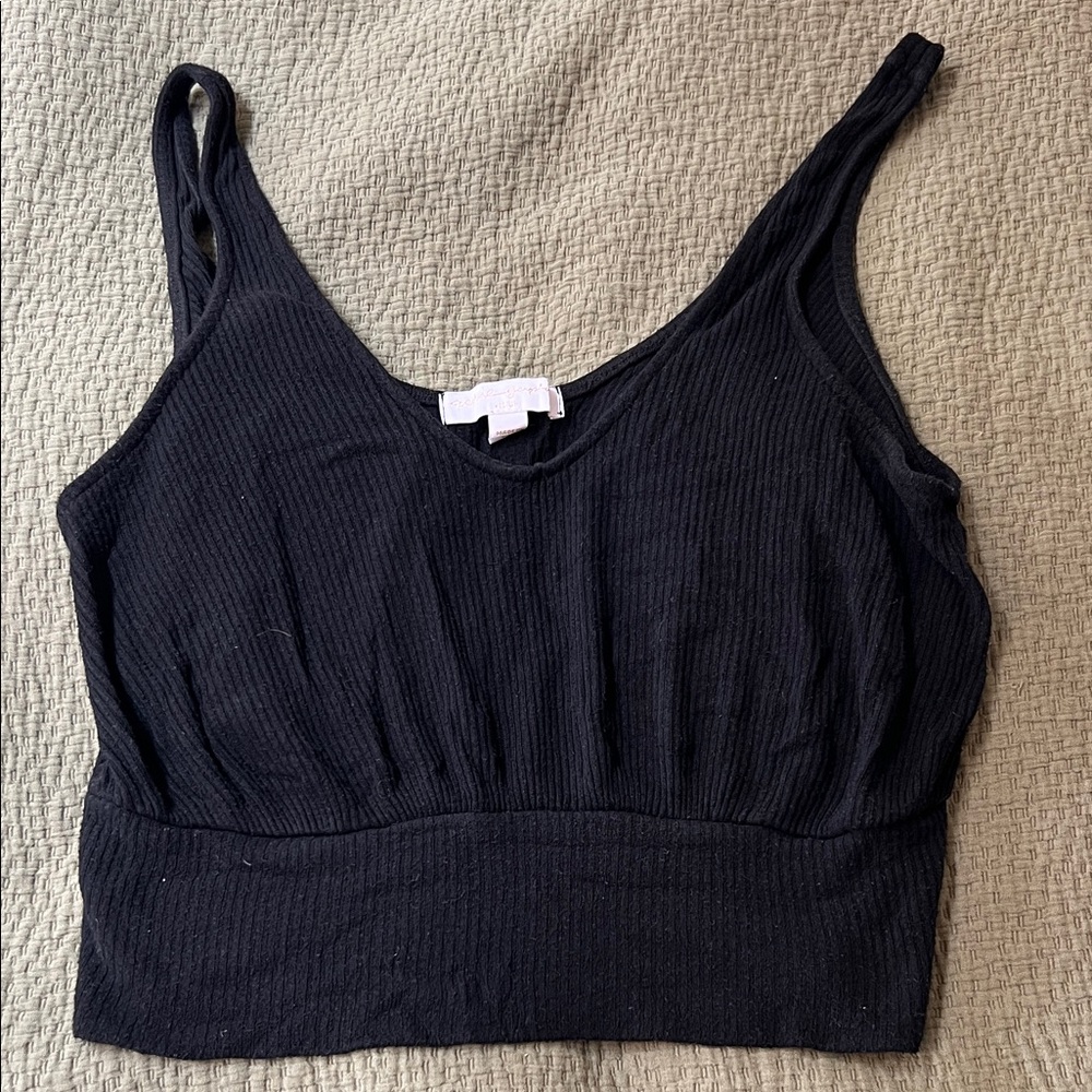 Spiritual Gangster Black Ribbed Crop Tank Top